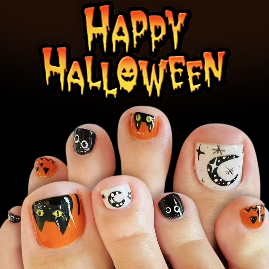 No.AW124 Halloween Cute Kitten Pumpkin Toenails Patch 24pcs/Set
