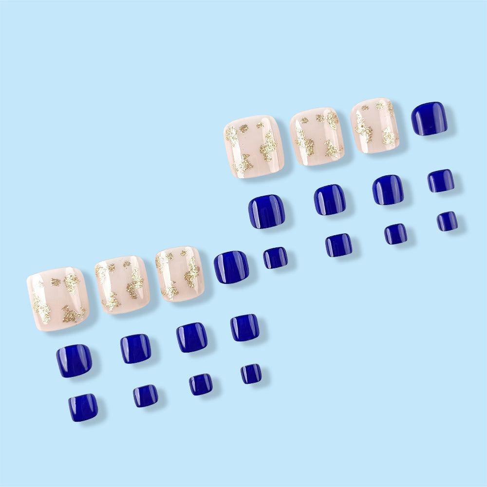 No.176 Royal Blue & Gold Glitter Toenails Patch 24pcs/Set