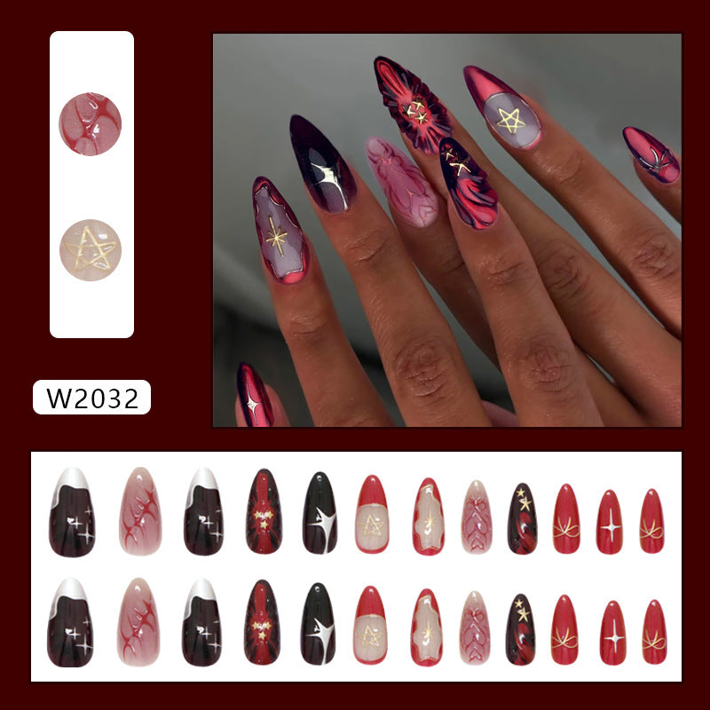 No.F453 Crimson Star Fingernails Patch 24pcs/Set