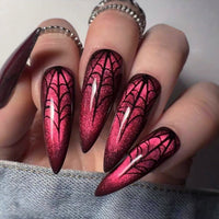No.AW177 Halloween Red Cat‘s Eye Spider Web Fingernails Patch 24pcs/Set