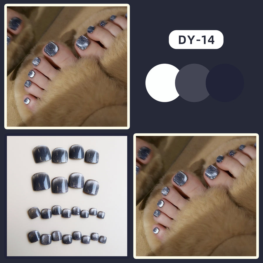 No.53 Dark Grey Glitter Toenail 24pcs/Set