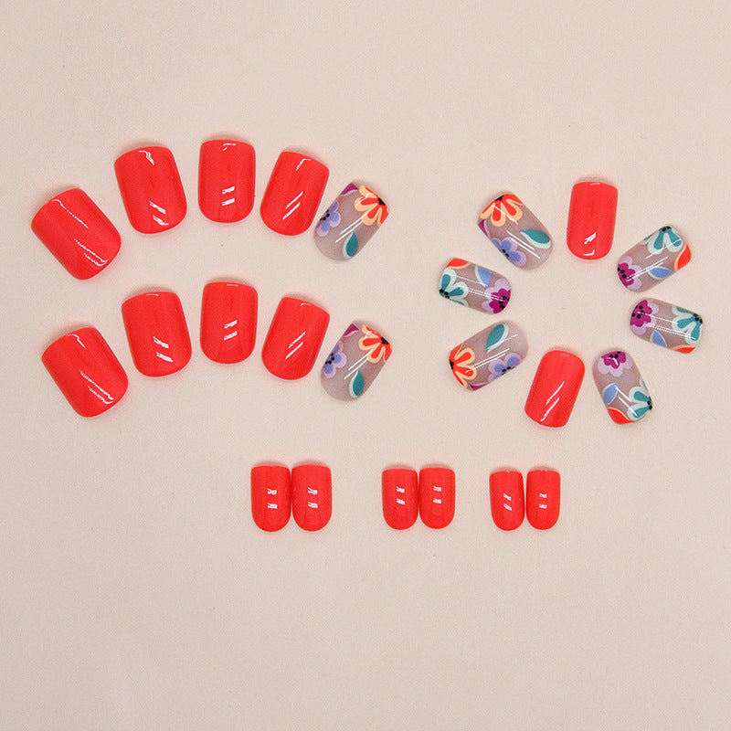 No.F83 Red Flower Fingernails Patch 24pcs/Set