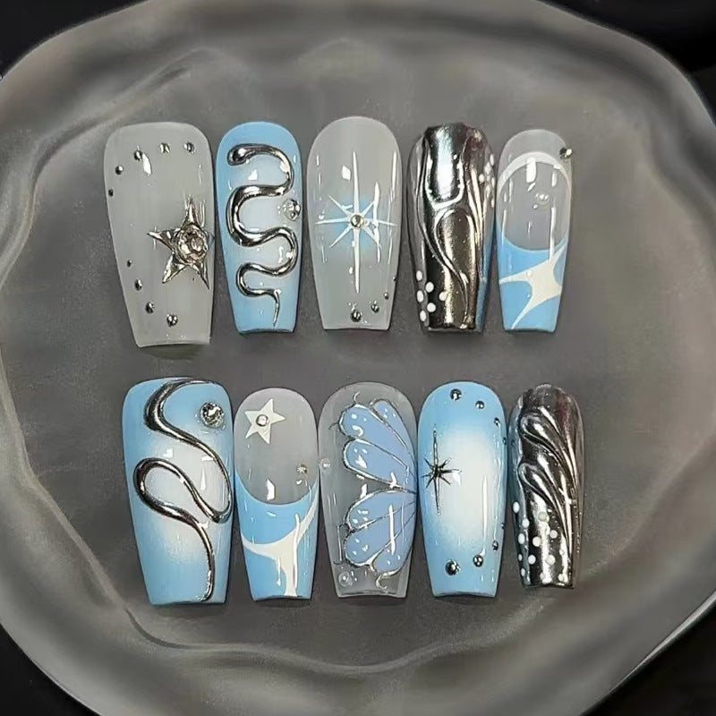No.F823 Blue Long Fingernails Patch 30pcs/Set