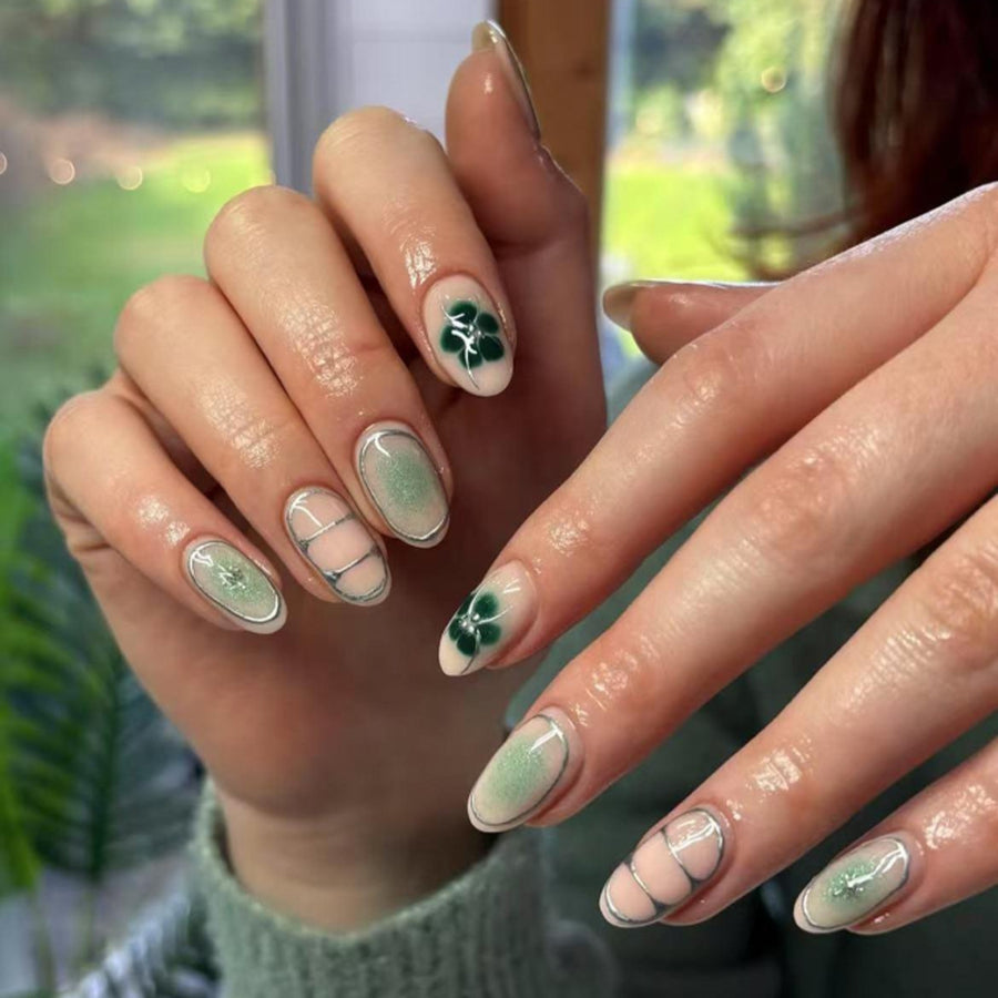 No.F427 Green Fingernails Patch 24pcs/Set