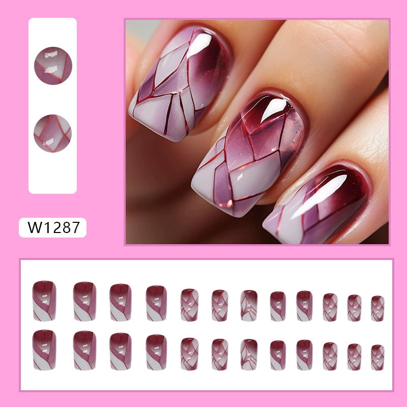 No.F244 Wine Red Glass Fingernails Patch 24pcs/Set