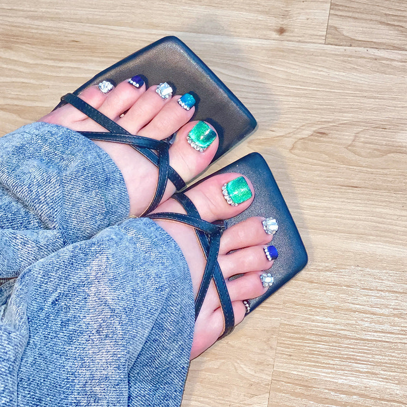 No.94 9D Galaxy Blue Cat' Eye Toenail 10pcs/Set