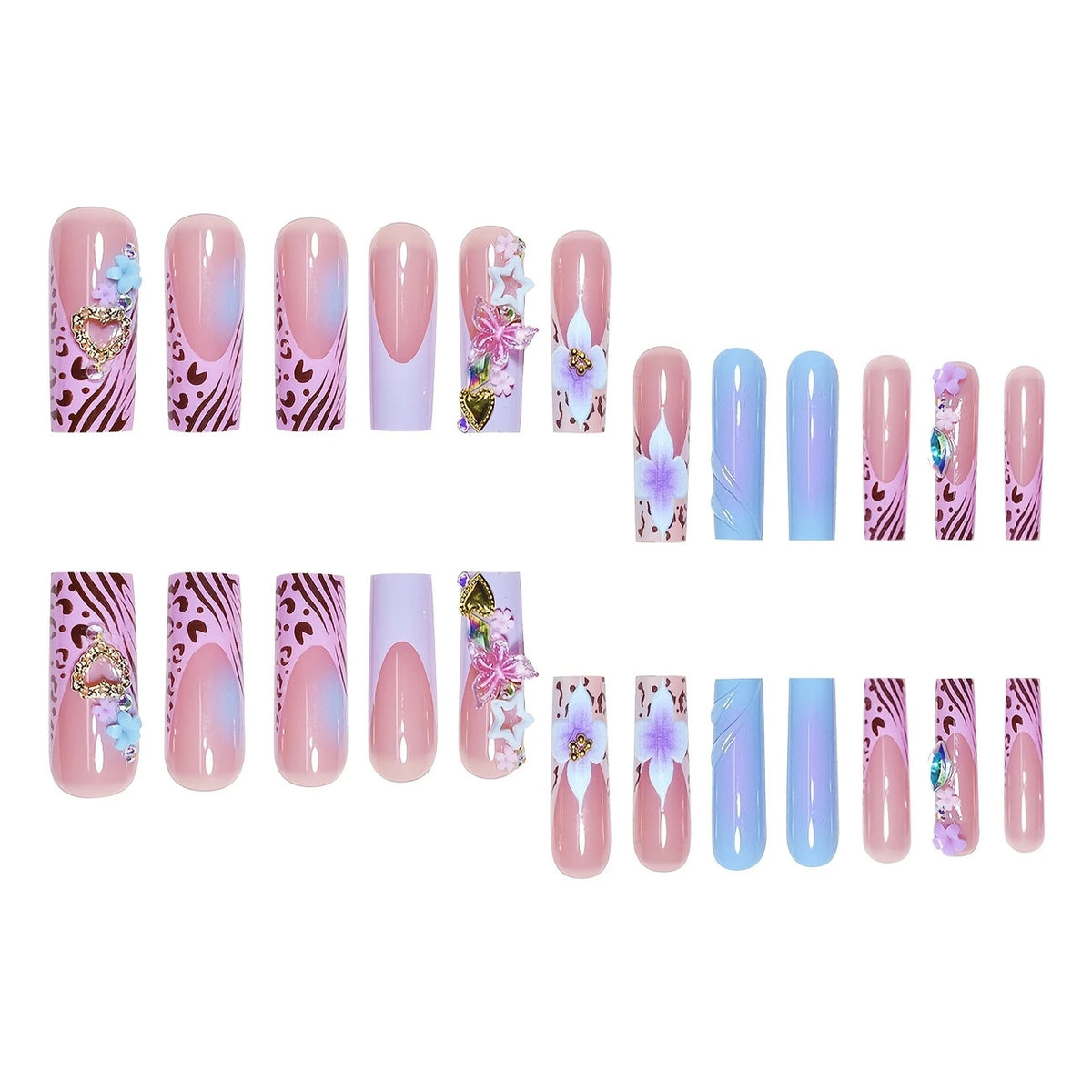 No.F702 Blue Flower Fingernails Patch 24pcs/Set