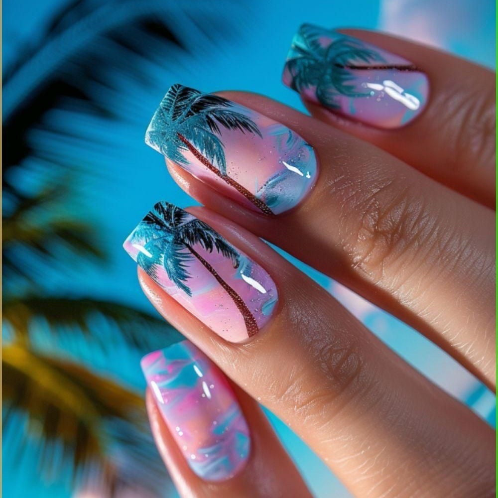 No.BH16 Palm Trees Fingernails Patch 24pcs/Set