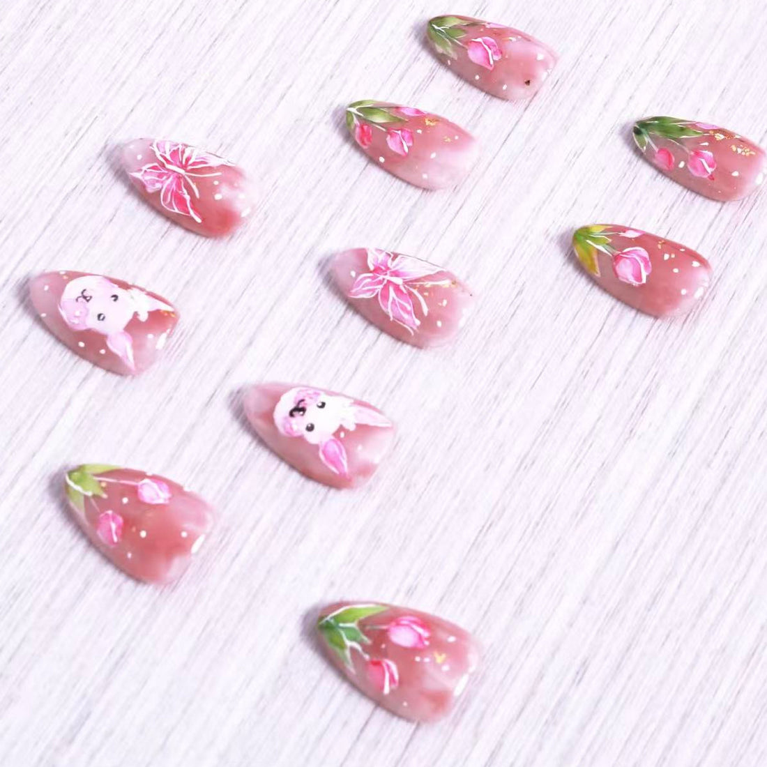 No.ET19 Tulip Rabbit Fingernails Patch 24pcs/Set