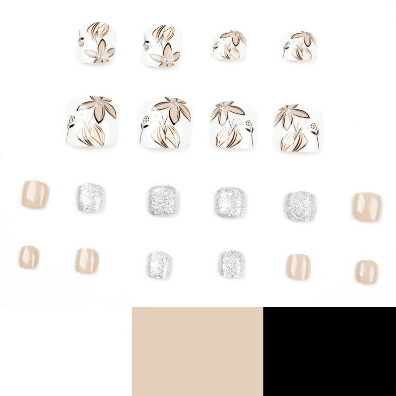 No.414 Light Brown Flowers Toenails Patch 24pcs/Set
