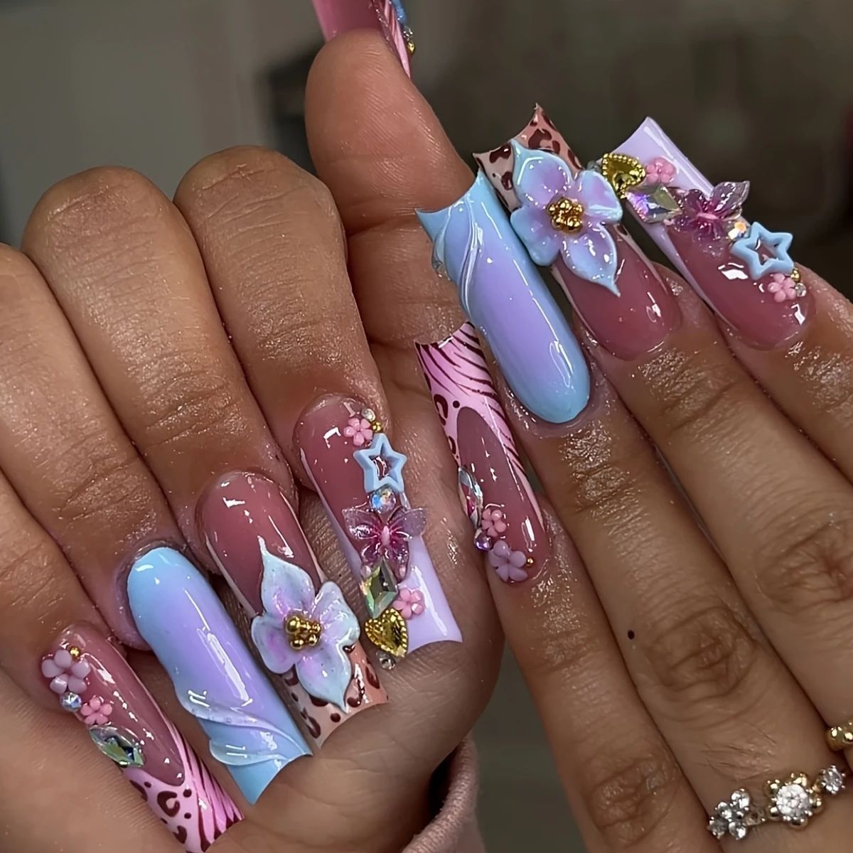 No.F686 Blue Flower Fingernails Patch 24pcs/Set