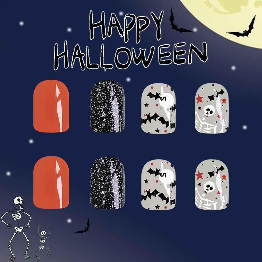 No.AW27 Halloween Bat Skull Star Fingernails Patch 24pcs/Set