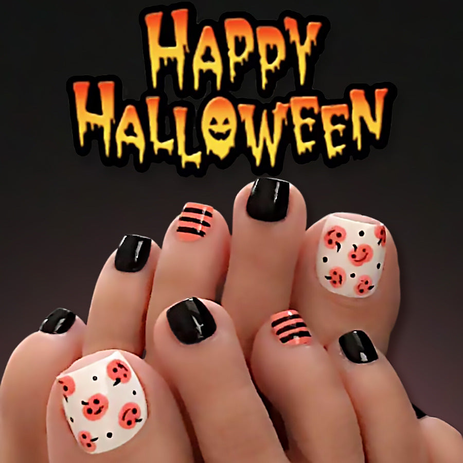 No.AW128 Halloween Cute Orange Toenails Patch 24pcs/Set