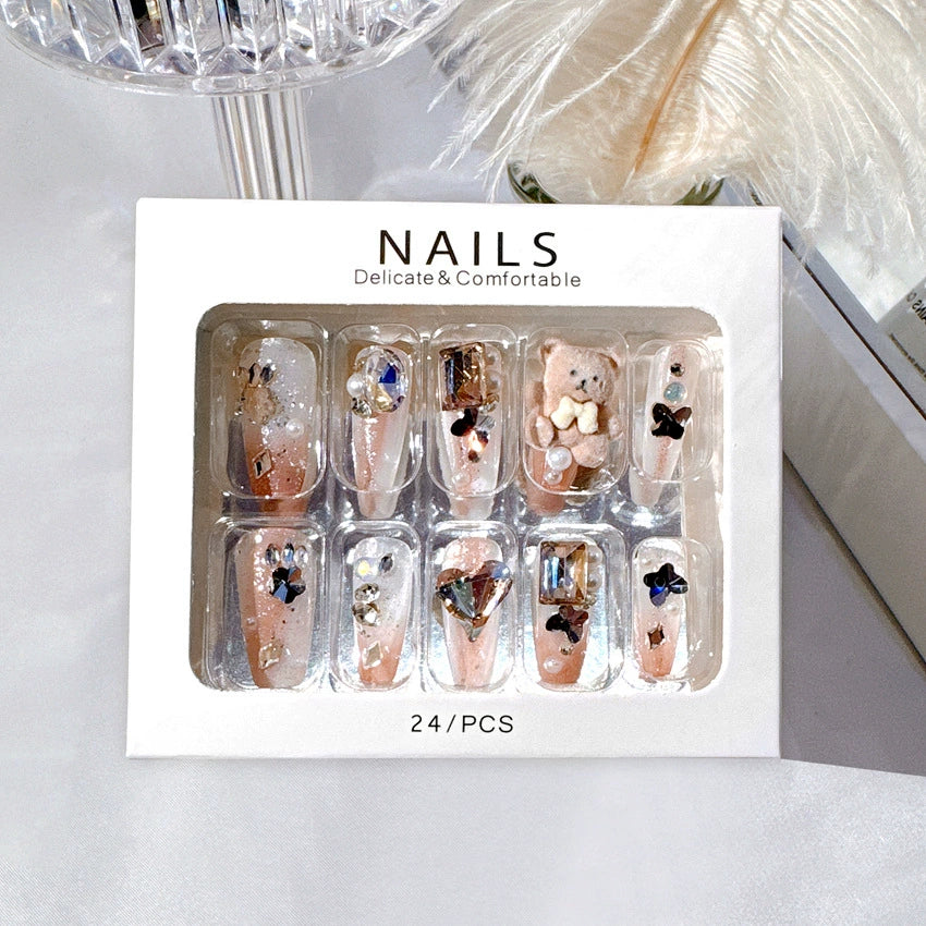 No.F300 Cartoon Plush Bear Fingernails Patch 24pcs/Set