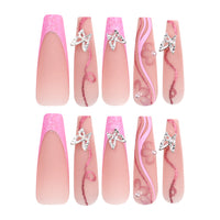 No.F194 3D Silver Butterfly Glitter Long Fingernails Patch 24pcs/Set