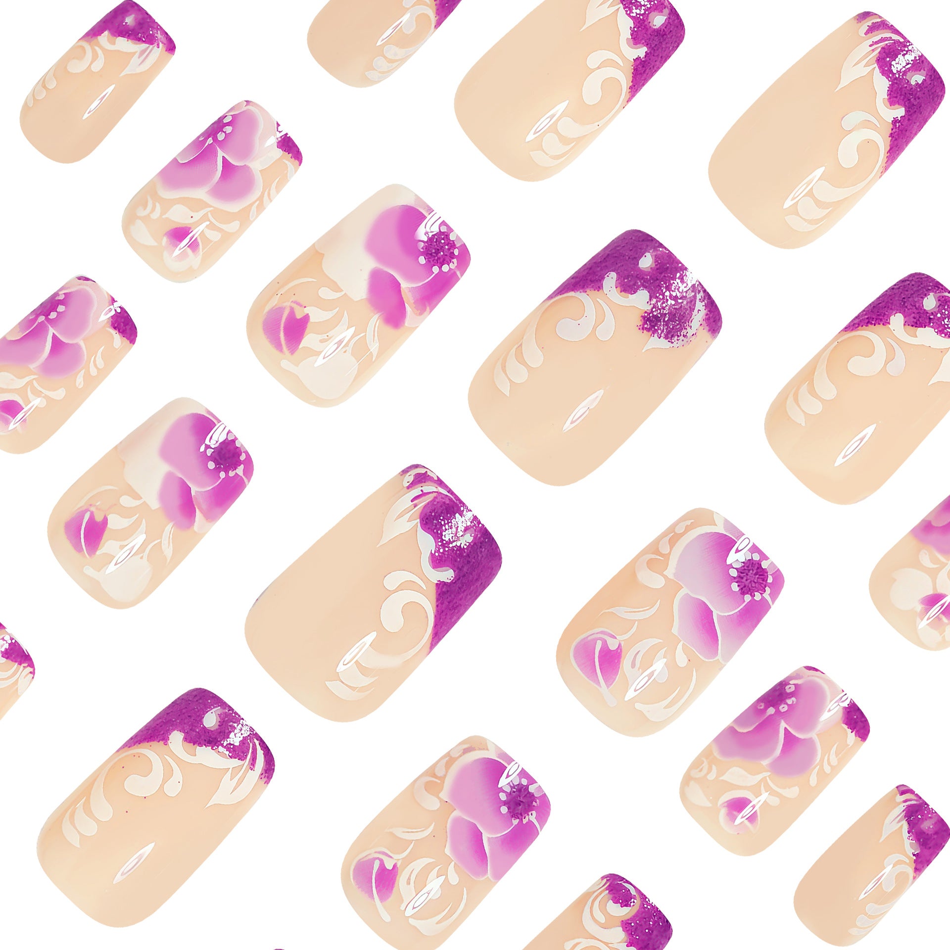 No.F372 Purple Flower Fingernails Patch 24pcs/Set