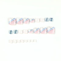 No.206 Blue &White With Glitter Lines Toenails Patch 24pcs/Set