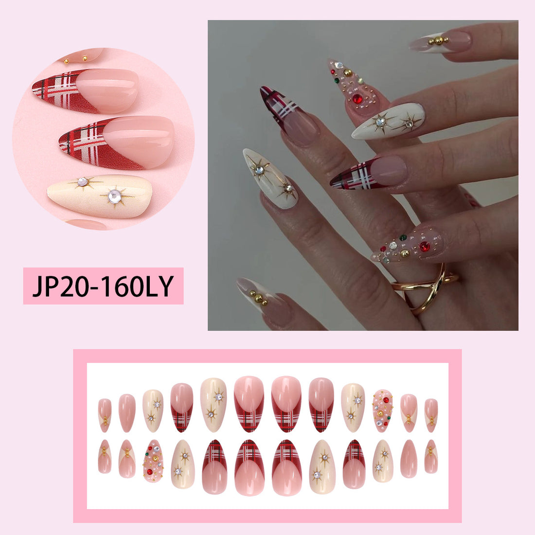 No.F507 Red Plaid Fingernails Patch 24pcs/Set