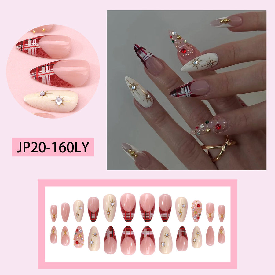 No.F507 Red Plaid Fingernails Patch 24pcs/Set