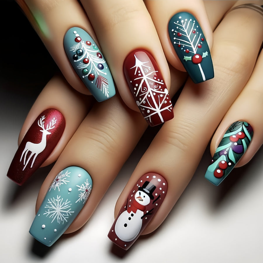 No.CM97 Christmas Elk Long Fingernails Patch 24pcs/Set