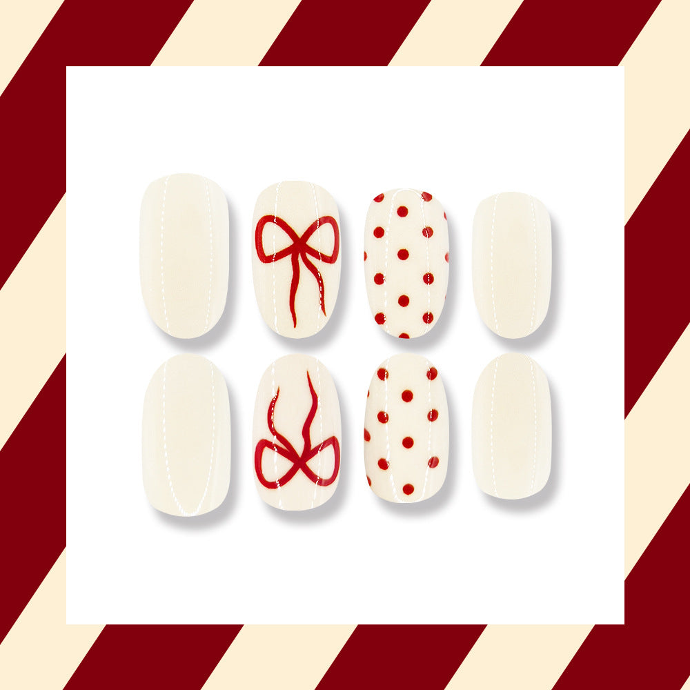 No.F766 Red Bow Fingernails Patch 24pcs/Set