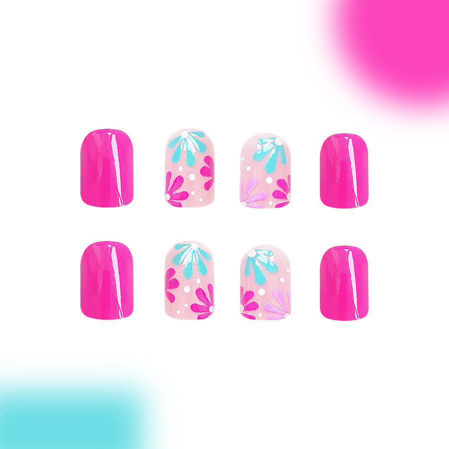 No.F105 Pink Flowers Fingernails Patch 24pcs/Set