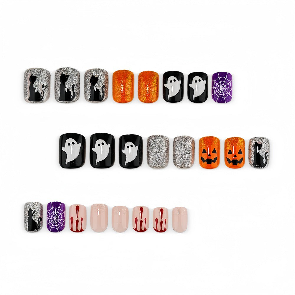 No.AW205 Halloween Pumpkin Dark Fingernails Patch 24pcs/Set