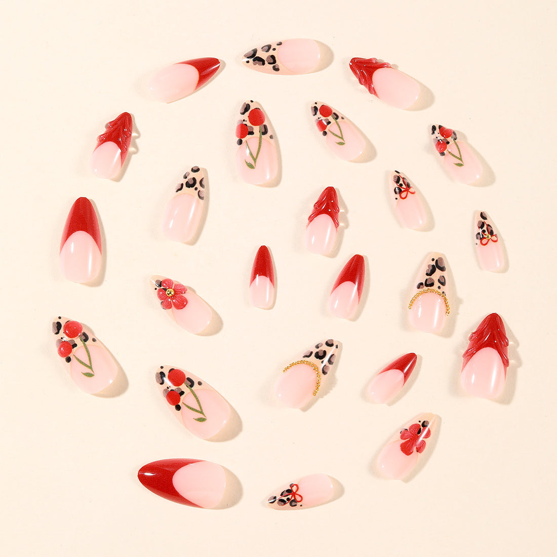 No.F558 Red Cherry Fingernails Patch 24pcs/Set