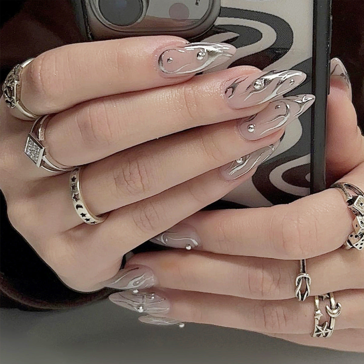 No.F688 Silver Flame Fingernails Patch 24pcs/Set