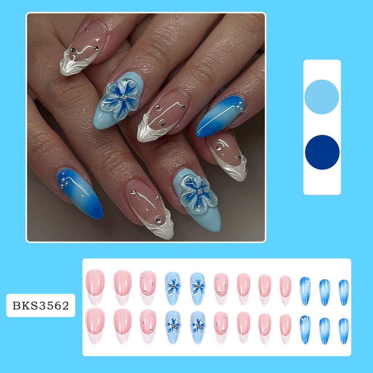 No.F597 Blue Flower Fingernails Patch 24pcs/Set