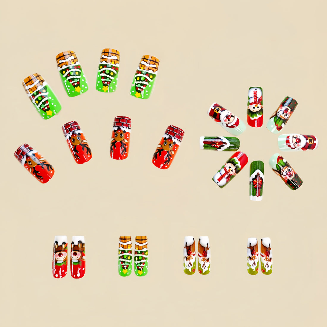 No.CM92 Christmas Elk Long Fingernails Patch 24pcs/Set