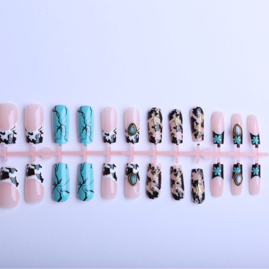 No.F650 Blue Stripes Fingernails Patch 24pcs/Set