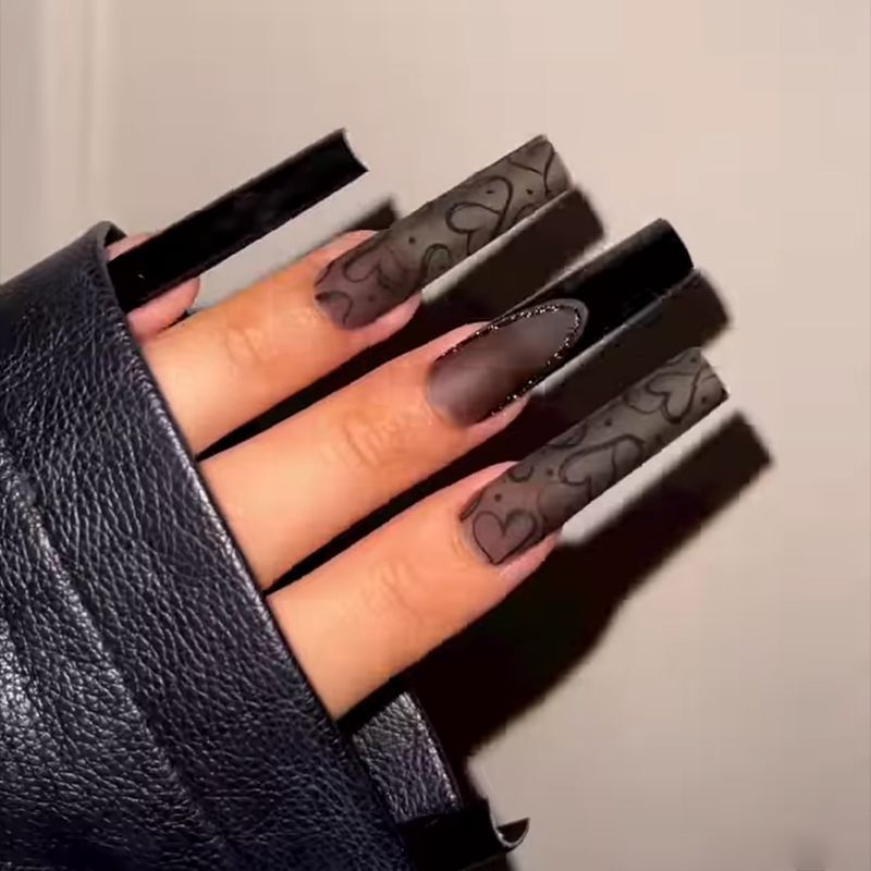No.F541 Matte Dark Fingernails Patch 24pcs/Set