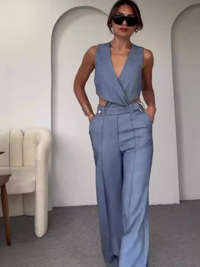 High Waist Wide Leg Pants Suit