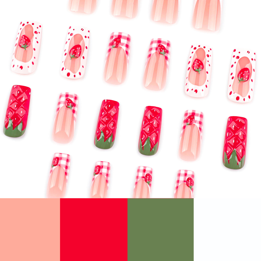 No.F562 Strawberry Fingernails Patch 24pcs/Set