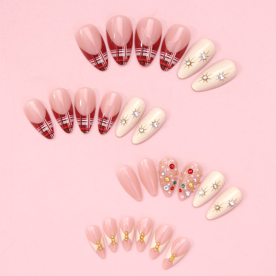 No.F507 Red Plaid Fingernails Patch 24pcs/Set