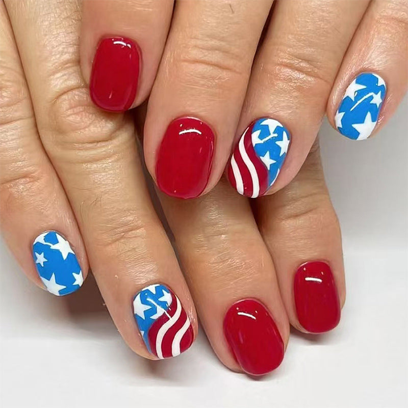 No.JNU27 Red&Blue Fingernails Patch 48pcs/Set