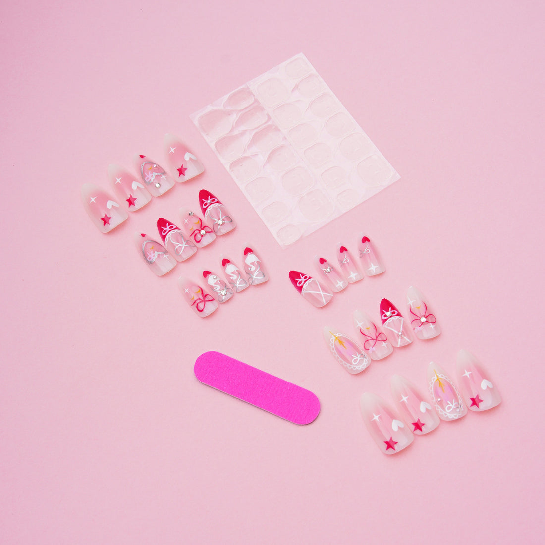 No.F466 Pink Flash Diamond Fingernails Patch 24pcs/Set