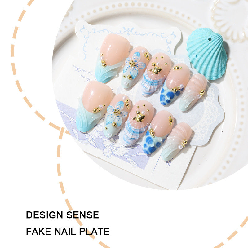 No.BH74 Blue Flower Fingernails Patch 30pcs/Set