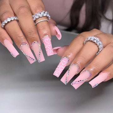 No.F461 Pink Heart Fingernails Patch 24pcs/Set