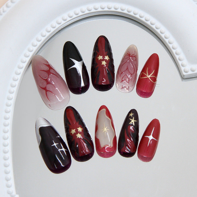No.F453 Crimson Star Fingernails Patch 24pcs/Set