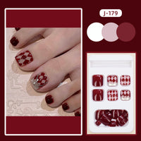 No.329 Wine Red Grid Toenails Patch 24pcs/Set