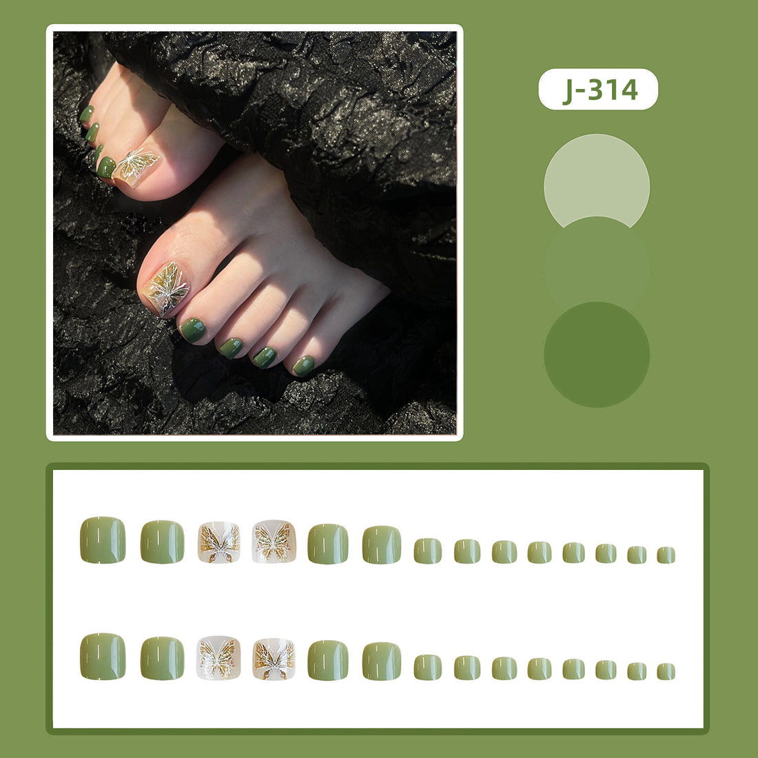 No.668 Green Butterfly Toenails Patch 24pcs/Set