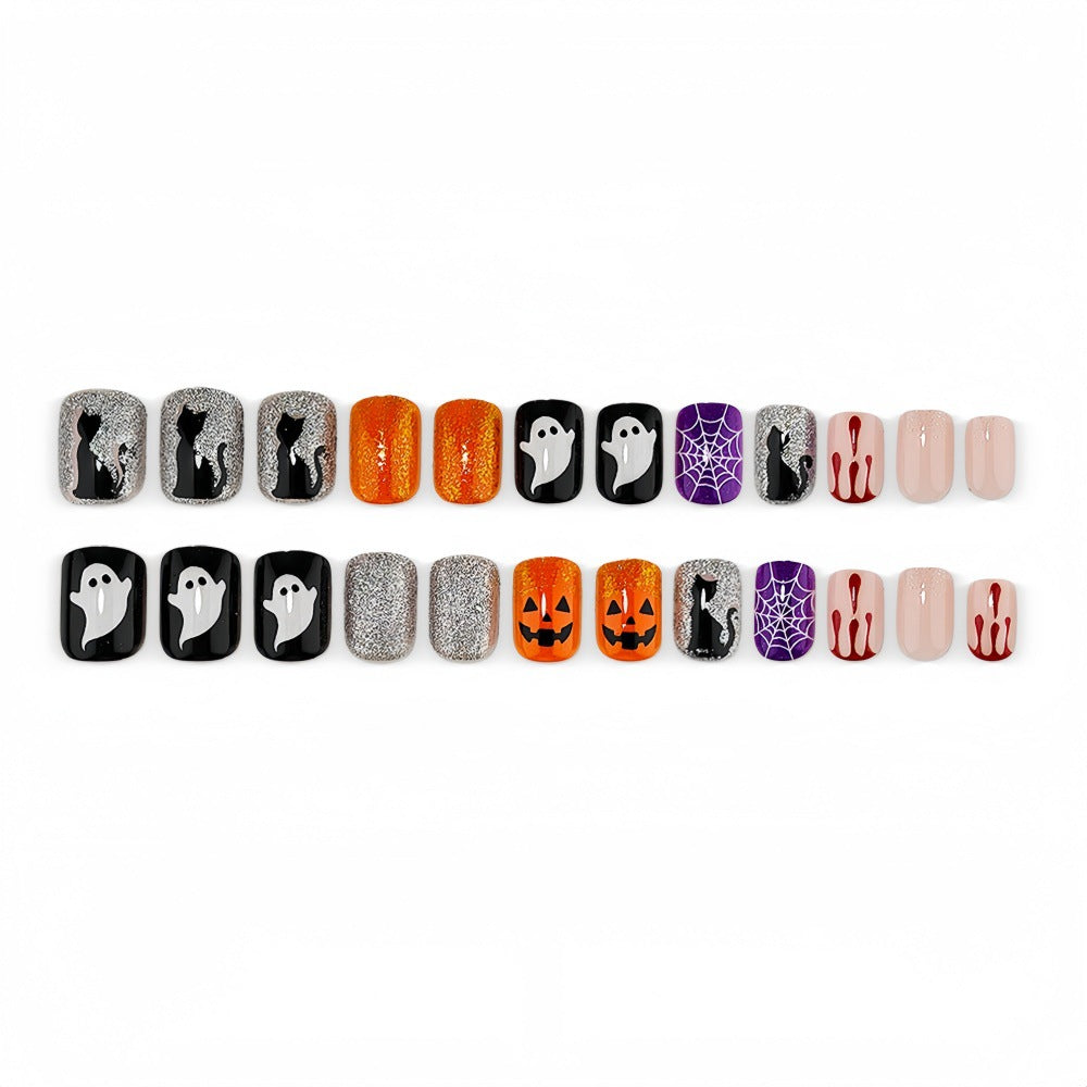 No.AW205 Halloween Pumpkin Dark Fingernails Patch 24pcs/Set