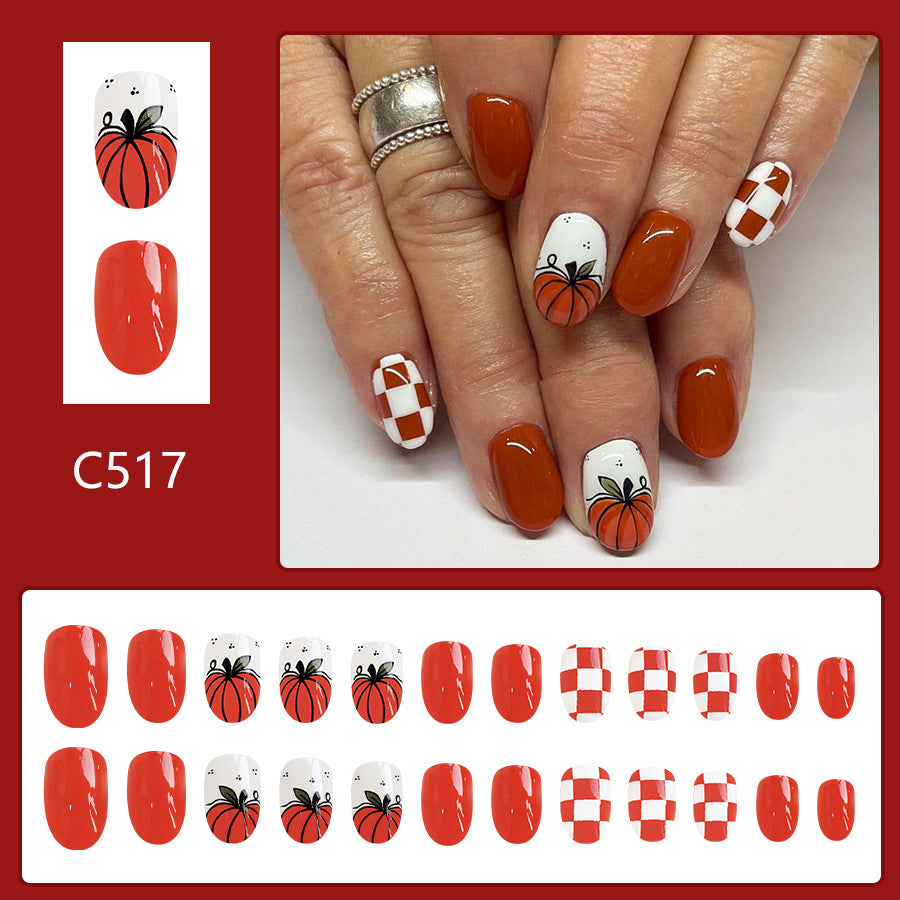 No.AW74 Halloween Orange Fingernails Patch 24pcs/Set