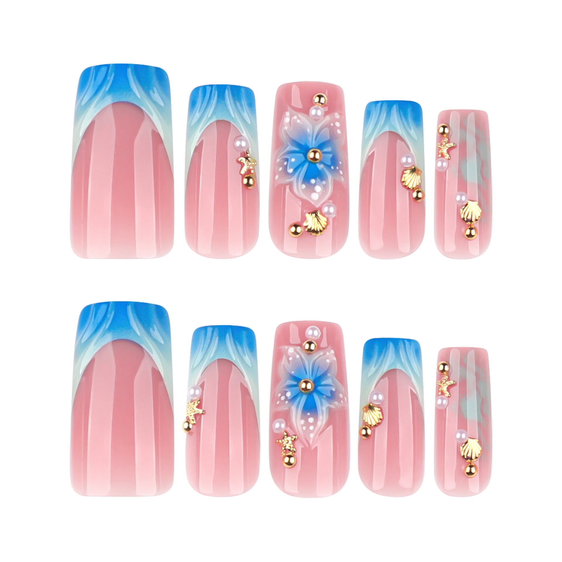 No.F617 Blue Flower Fingernails Patch 24pcs/Set