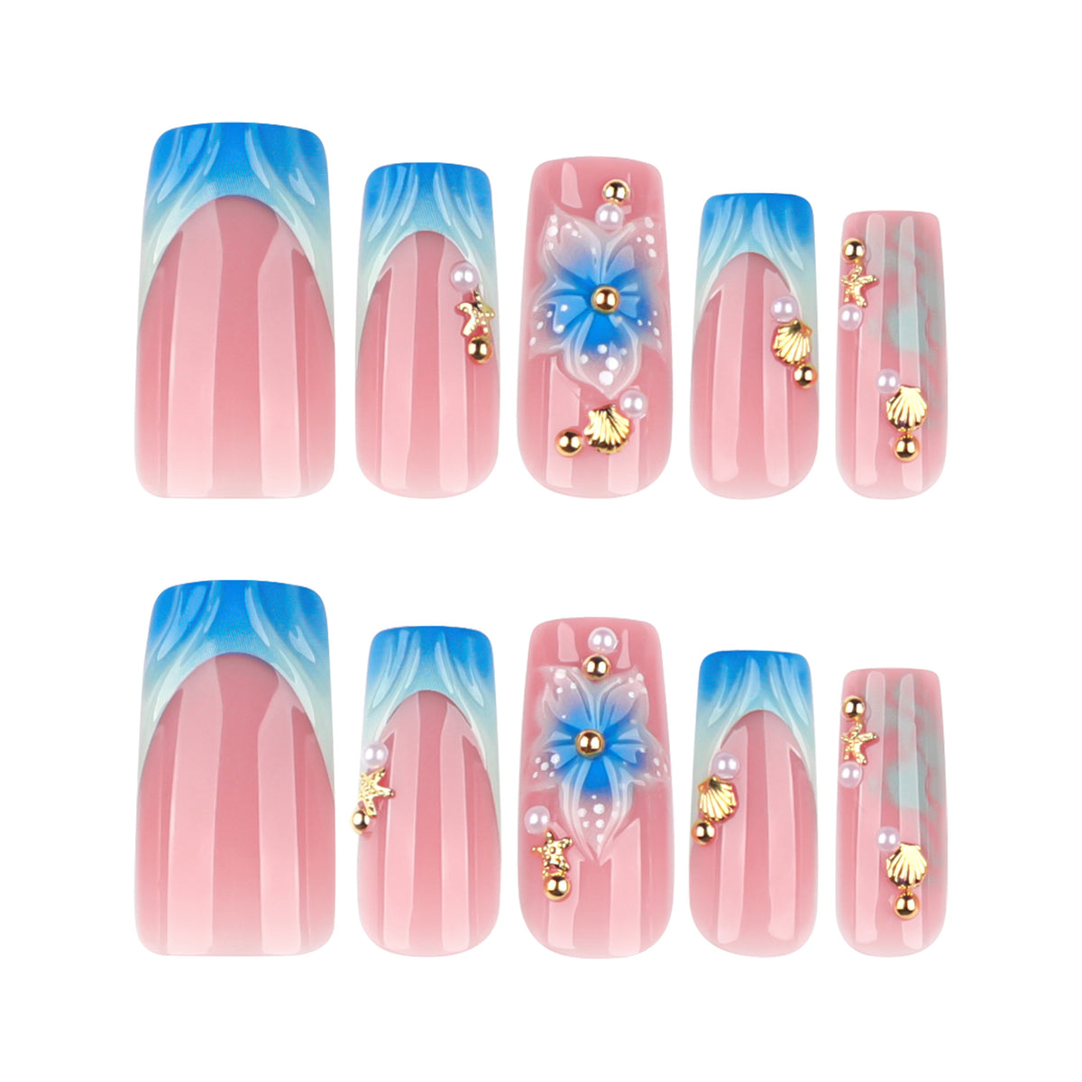 No.F617 Blue Flower Fingernails Patch 24pcs/Set
