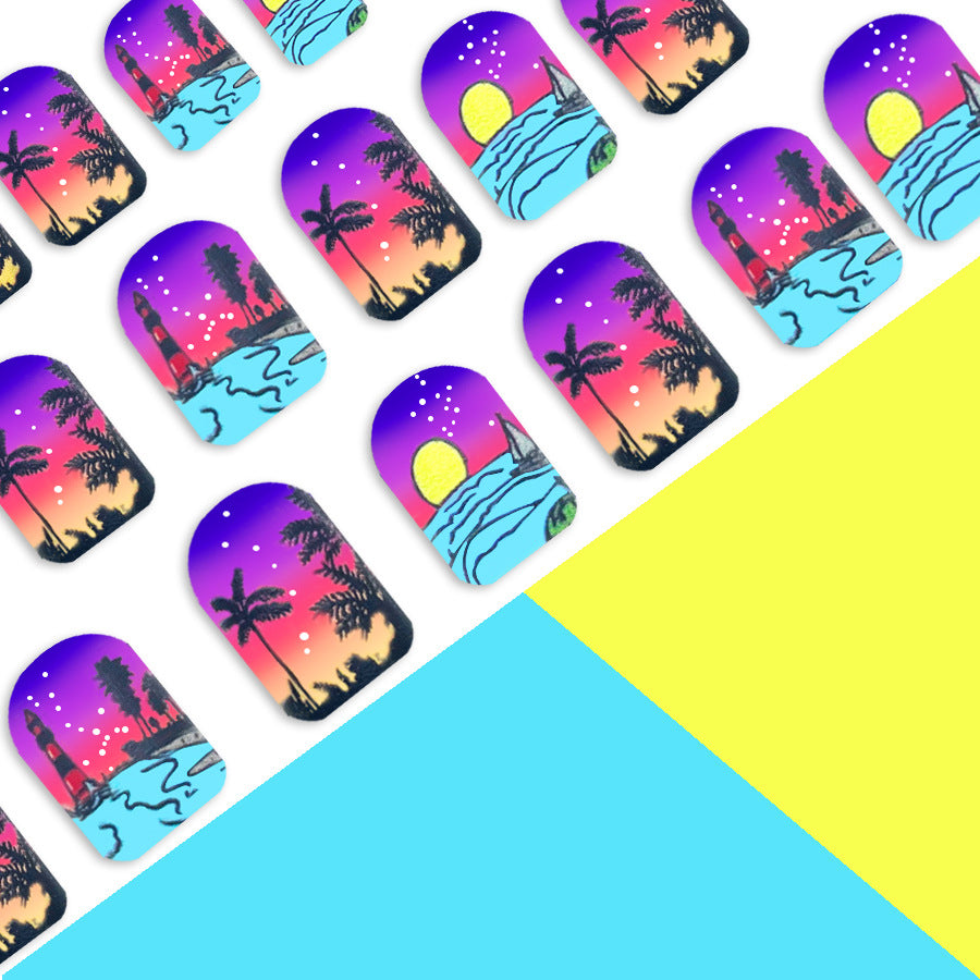 No.BH10 Beach Blue Fingernails Patch 24pcs/Set