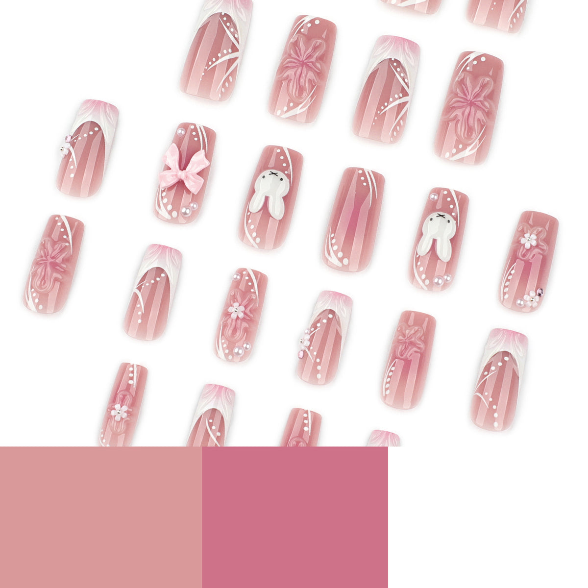 No.ET1 Cute Rabbit Bow Fingernails Patch 24pcs/Set