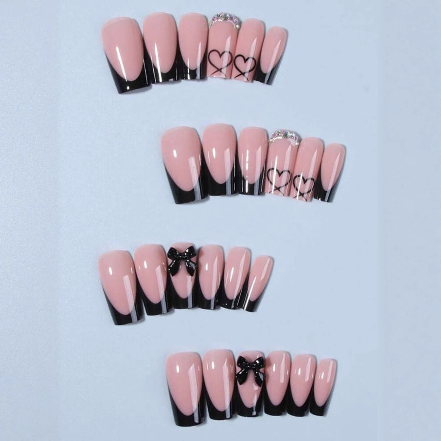 No.F396 Black Love Heart Fingernails Patch 24pcs/Set
